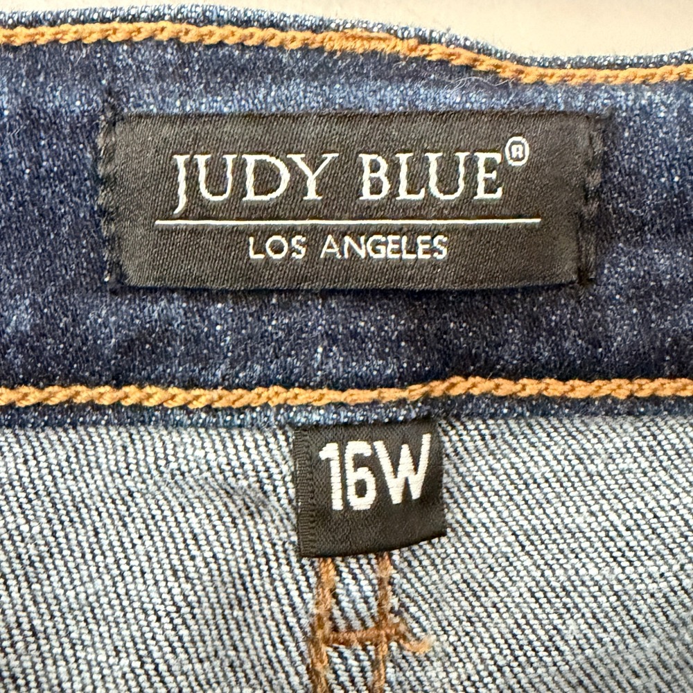 Judy Blue High Rise Wide Leg Cropped Jeans 16W Dark Wash Raw Hem Stretch Capsule - Picture 6 of 12